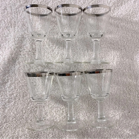Vintage Silver Rim Footed French Crystal Shot Glasses 7 Cordial Glasses Aperitif - Picture 12 of 14